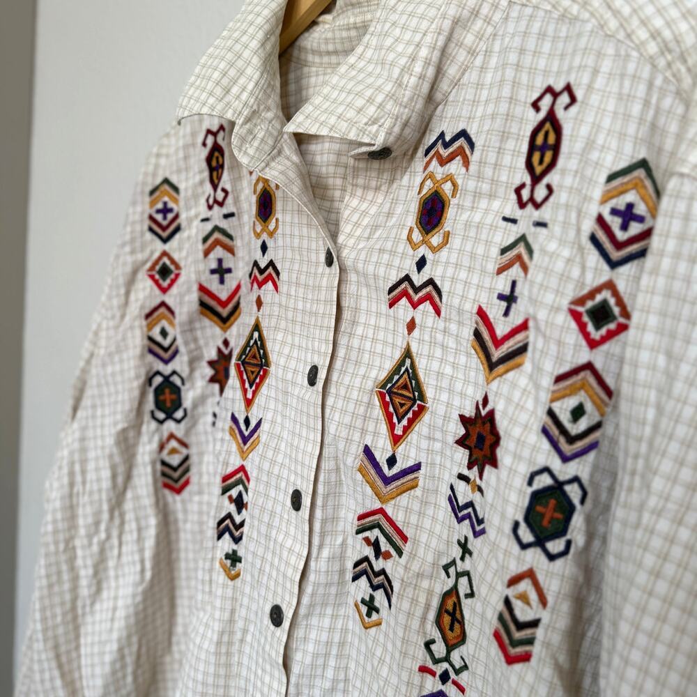 Vintage CST Sport Embroidered Aztec Western Beige Size 2X Button down